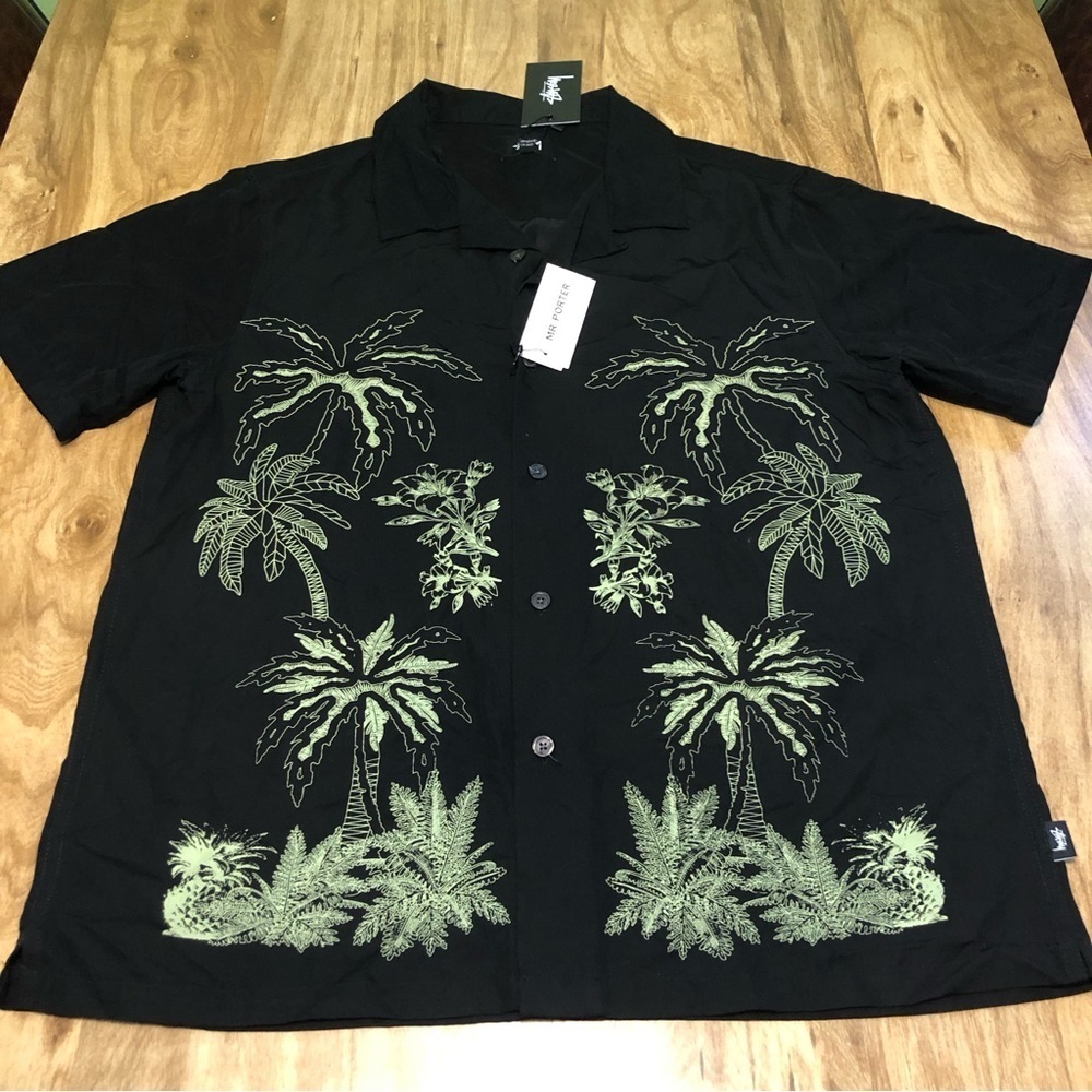 Stussy Black and Green Casual Button Down Shirt